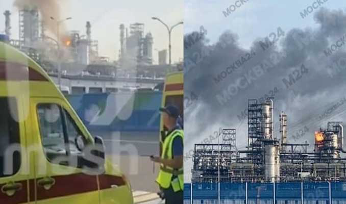 Moskova Petrol Rafinerisi’nde İHA saldırısı sonrası yangın